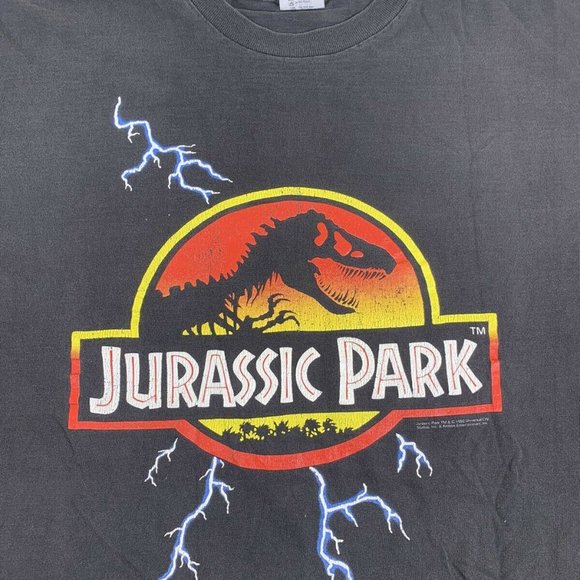 Rare Vintage Jurassic Park lightning T-shirt 1992 Size Adult XL Kanye AOP TAG - Picture 3 of 12